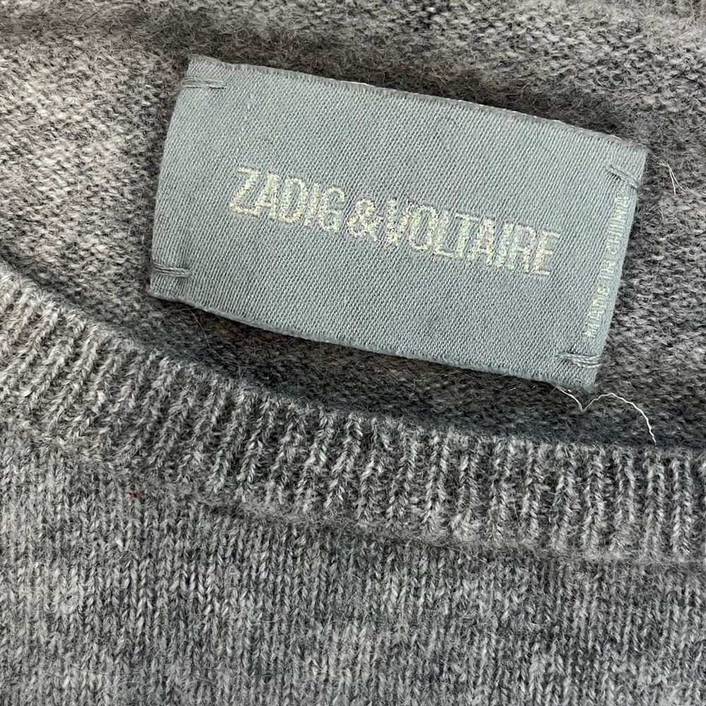 Zadig & Voltaire Gray 100% Cashmere Kimmy Patch Long Sleeve Sweater Top Sz. S - Picture 6 of 7